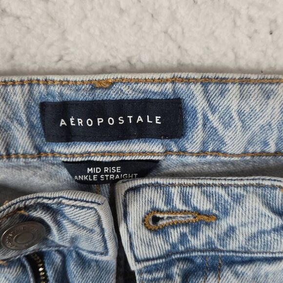 Aeropostale Women's Distressed Mid-rise Ankle Straight Denim Jeans Blue Size 14R - Picture 3 of 9